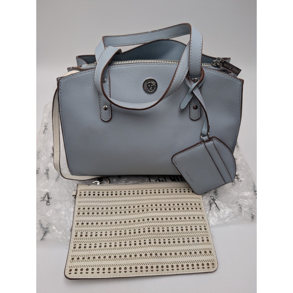 Ann Klein Signature Logo  Pebble Faux Leather Blue Handbag‎ Roomy Pockets
